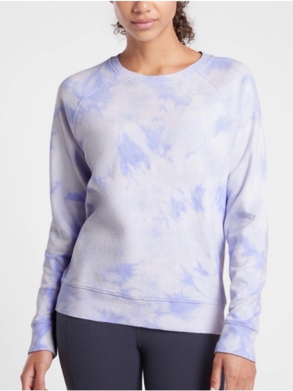 Athleta Sundown Light Blue & White Tie-Dye Crew Sweatshirt